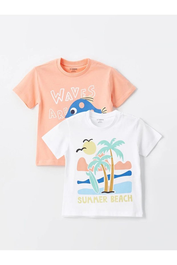 LCW baby Crew Neck Short Sleeve Printed Baby Boy T-Shirt 2-Piece