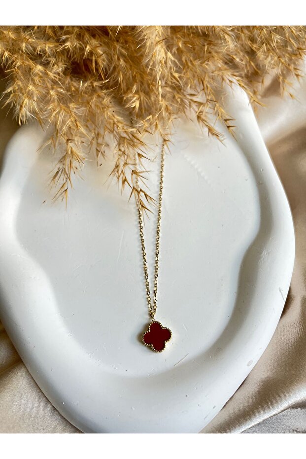 Çelik  Yonca Mineli Kolye - 2