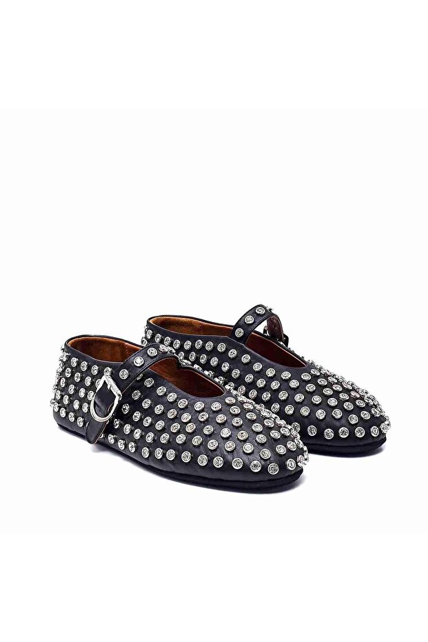 Stone Siyah Deri  Kadın Babet - 3