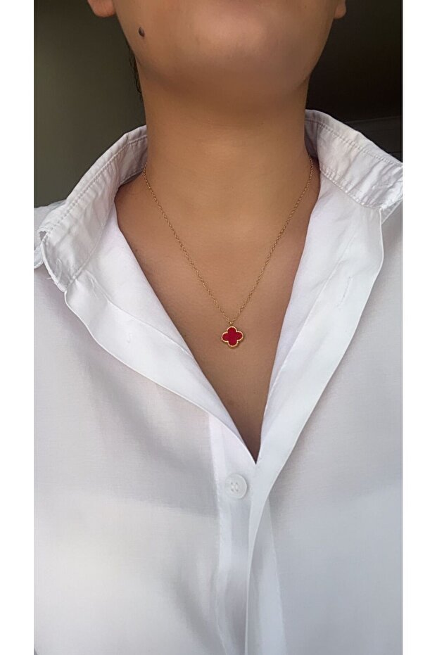 Çelik  Yonca Mineli Kolye - 1