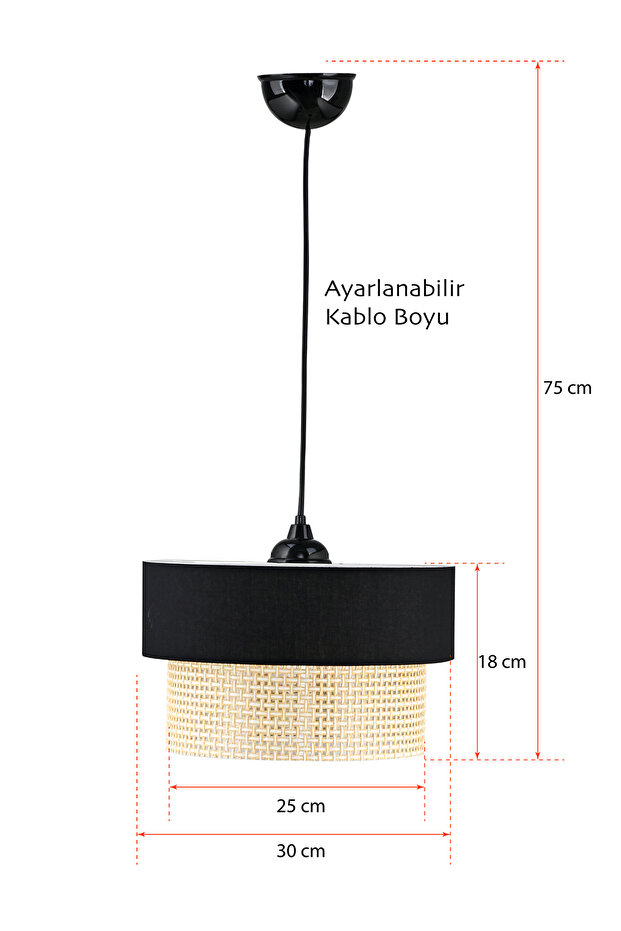 Hazeran Rattan 2 Katlı Sarkıt Avize Siyah - 4