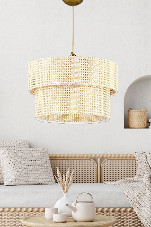 Modern Doğal Hazeran Rattan 2 Katlı Sarkıt Avize - 1