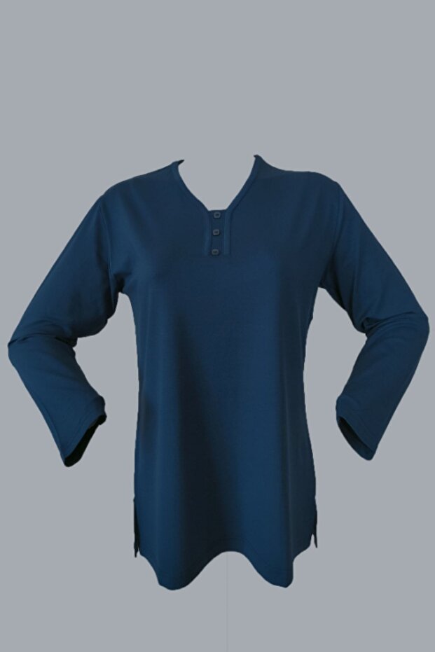 Women's Navy Blue Combed Cotton Blouse