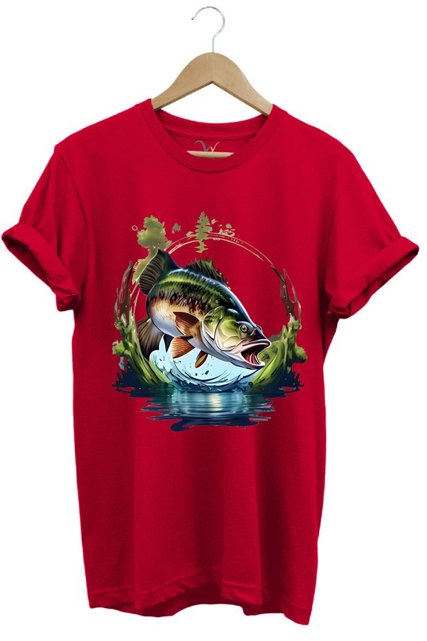 Fishing Bass Fishing Fishing Nature and Sea Printed Regular Fit 100% Cotton T-Shirt