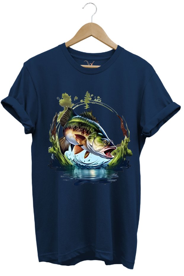 Fishing Bass Fishing Fishing Nature and Sea Printed Regular Fit 100% Cotton T-Shirt
