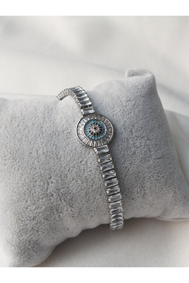 Figured Silver Evil Eye Bead - Baguette Waterway Bracelet