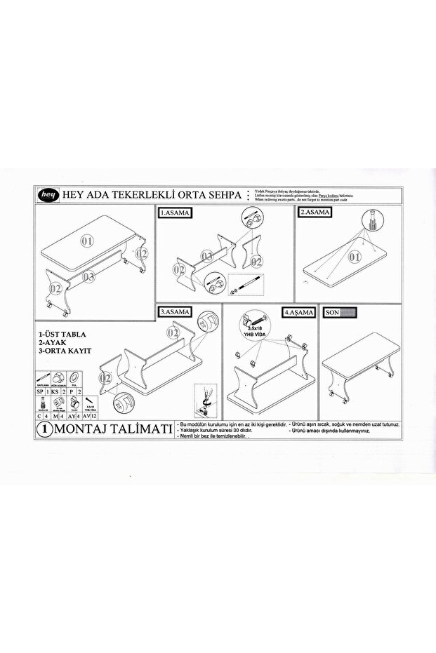 Ada Tekerlekli Orta Sehpa - 6