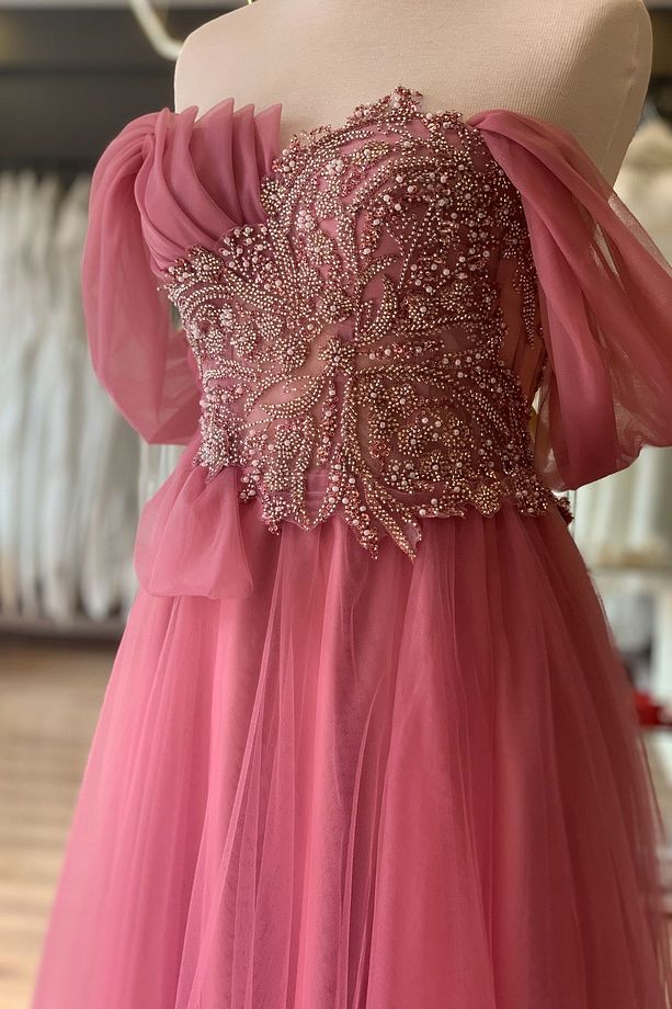 Gül Kurusu Göğsü Drape Detaylı Maxi Boy Abiye ve Gece Elbisesi - 3