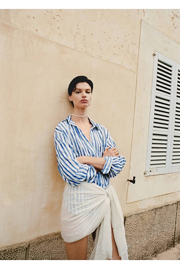 %100 pamuklu çizgili gömlek - 6