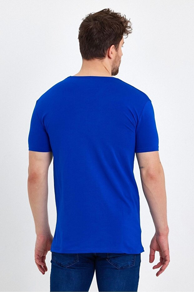 Erkek V Yaka Basic Lacivert Tişört - 4