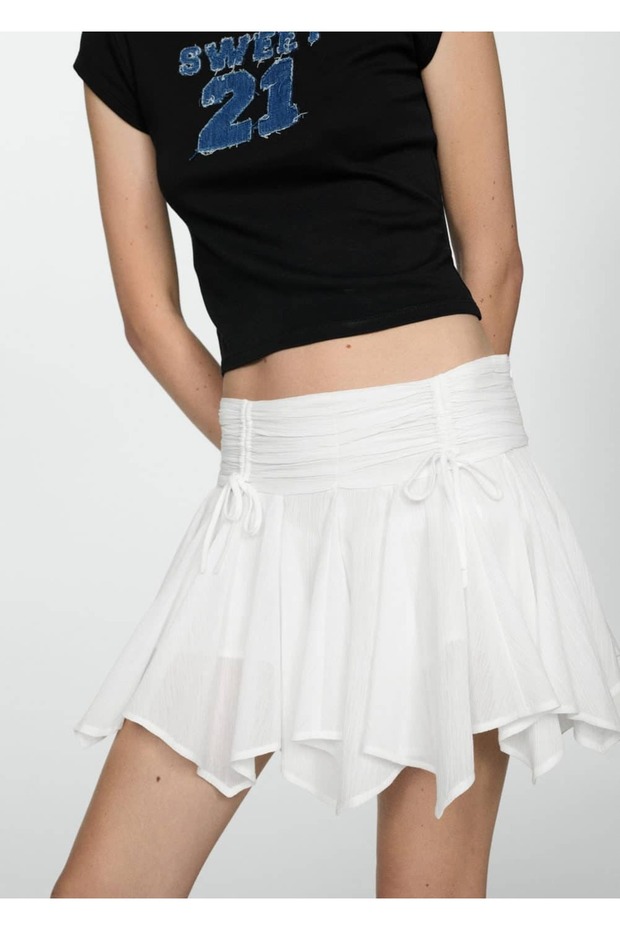 Fusta mini cu cravată asimetrică - 5