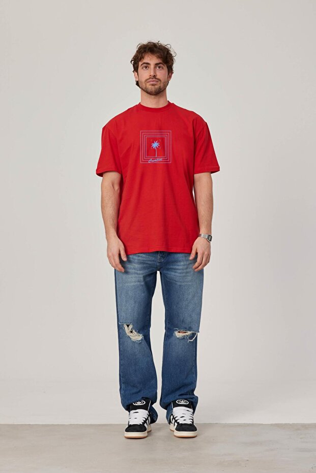 Men's Creative Written Red Tshirt - 1