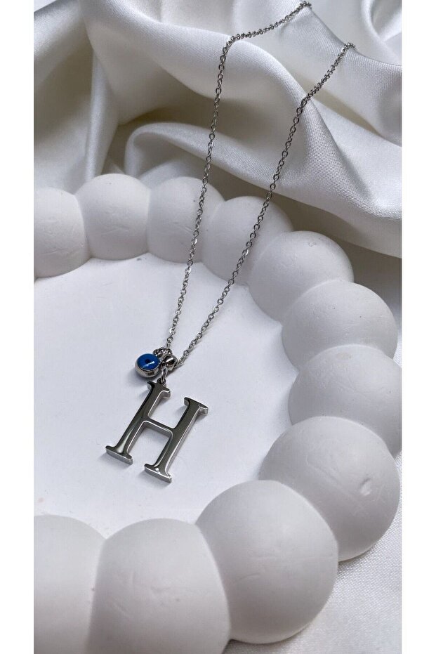 Çelik H Harfli Kolye Gümüş Renk - 1