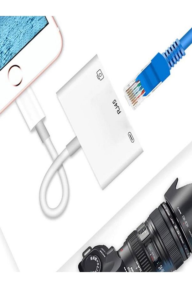 Iphone 7 8 X 11 11 Pro 12 13 13 14 Pro Max ve Ipad Uyumlu Usb Ethernet Lightning Şarj Adaptörü 3in1 - 7