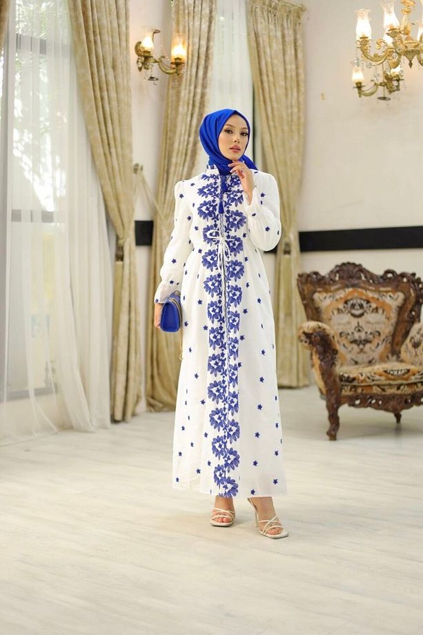 Nakış İşlemeli Astarlı Elbise - 2