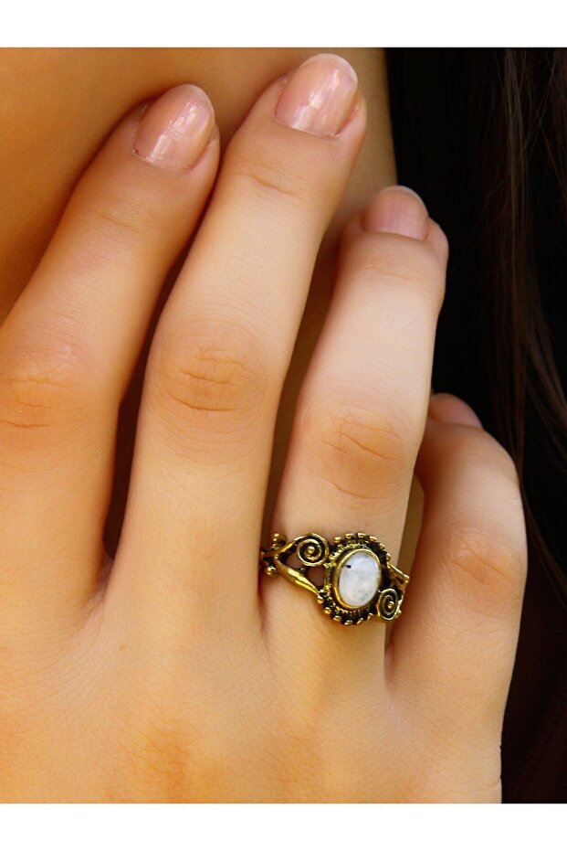 Natural Stone Moonstone Natural Stone Antique Embroidered Adjustable Women's Ring Euy36Ay
