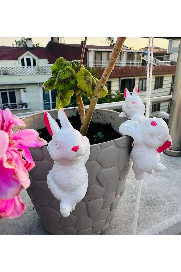 Saksı Süsü Dekoratif Saksıya Asılan Tavşanlar 3 Adet - 3