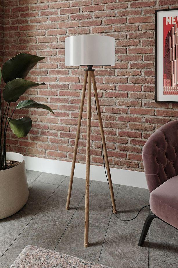 Krem Başlıklı Eskitme Ayaklı Tripod Lambader - 3