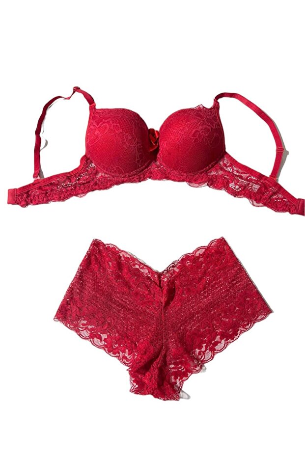 WOMEN'S RED PADDED PADDED BRA SET
