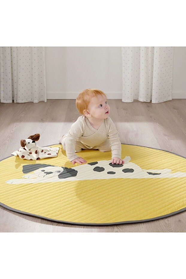 DRÖMSLOTT yellow-white 105 cm baby blanket