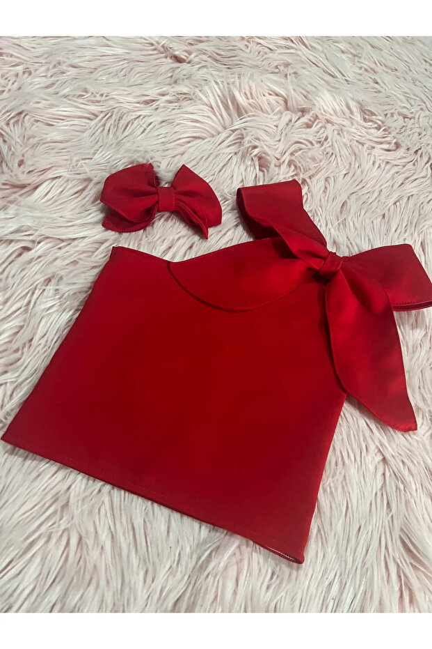 Girl's Bow Detailed One Shoulder Crop Blouse