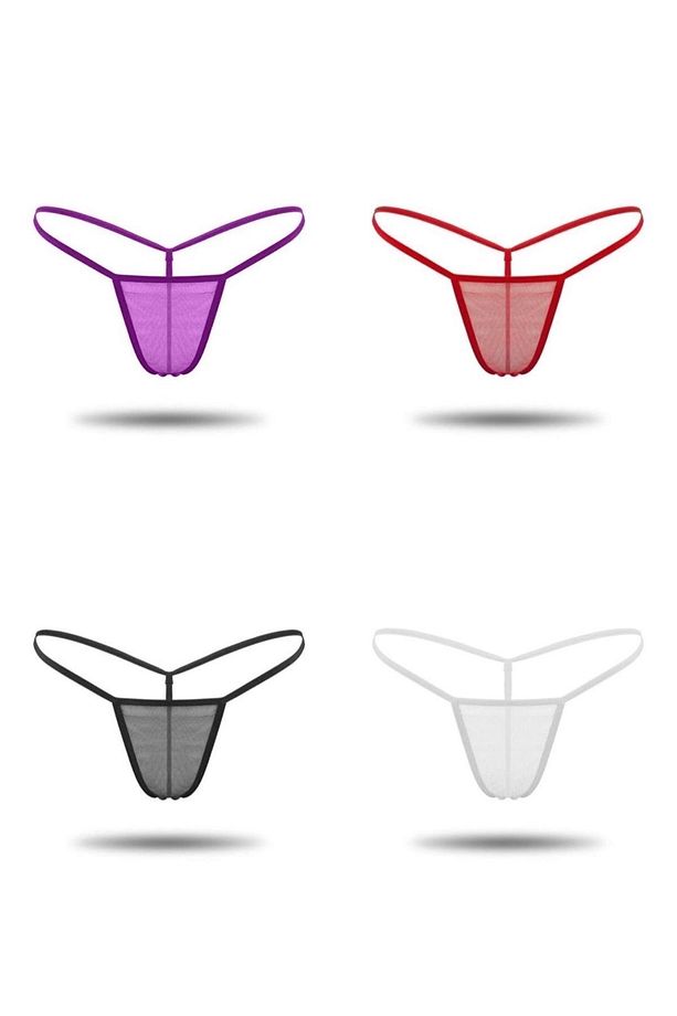 4 Lü Paket Transparan Tül Tanga String - 1