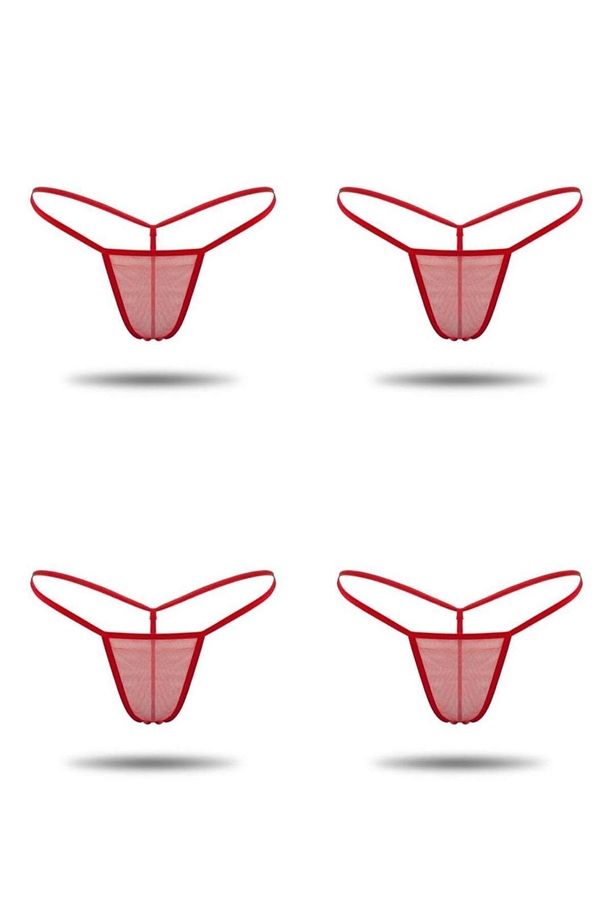 4 Lü Paket Transparan Tül Tanga String - 1