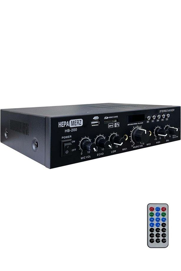Hepa Merz HB-200 Stereo Mixer Amfi 4-8 Ohm 2 Çıkışlı 2x100W Anfi Bluetooth Usb - 3