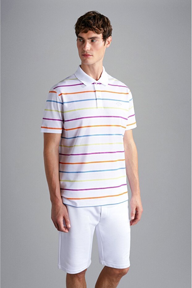 Men's Polo Neck Button Closure Short Sleeve White Polo Neck T-Shirt24411304-241
