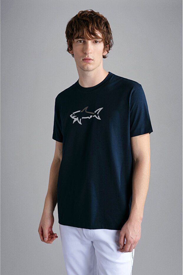 Men's Brand Logo Cotton Regular Fit Casual Navy Blue T-Shirt24411085-013