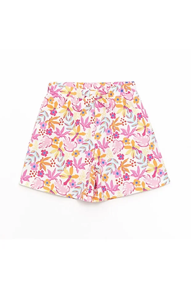 LCW Kids Beli Lastikli Çiçekli Kız Çocuk Şort - 1