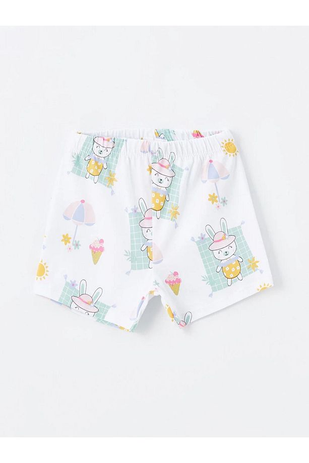 LCW baby Bisiklet Yaka Baskılı Kız Bebek Şortlu Pijama Takımı - 4
