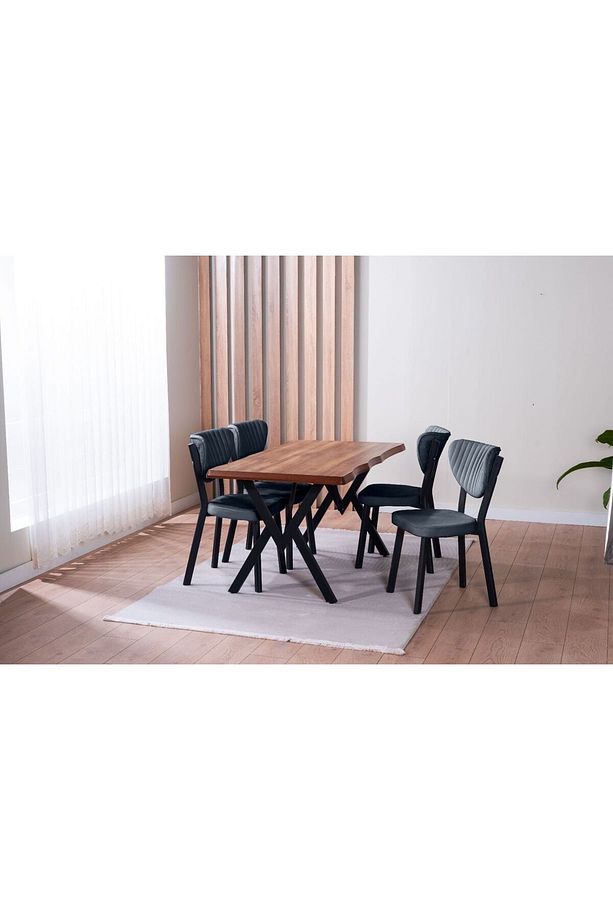 Kütük Desenli MDF Masa Elma Mutfak Takimi 4 Sandalyeli Salon Yemek Masa Takimi - 5