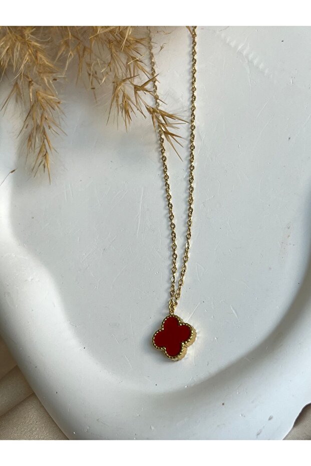 Çelik  Yonca Mineli Kolye - 3