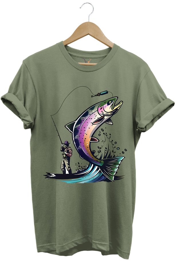 Fishing Printed Fishing T-Shirt with Fishing Rod for Catching Fish Pike Perch Regular Fit 100% Cotton T-Shirt