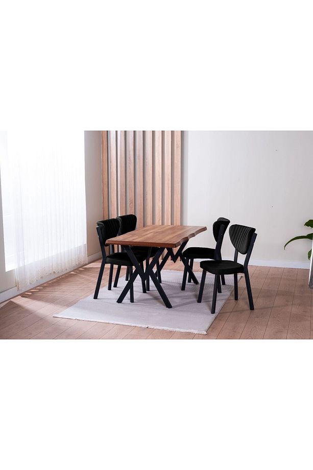 Kütük Desenli MDF Masa Elma Mutfak Takimi 4 Sandalyeli Salon Yemek Masa Takimi - 3