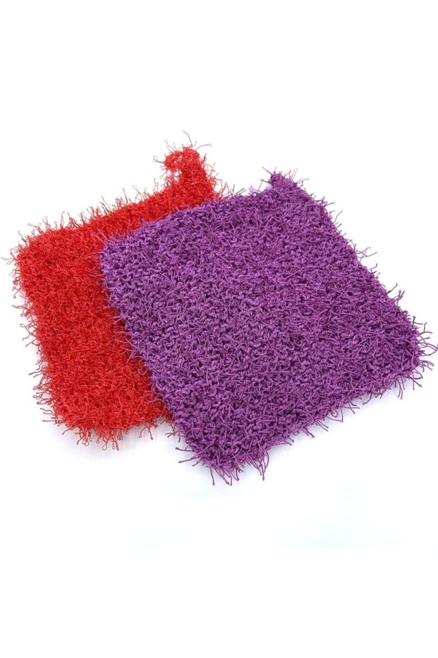 2-Piece Red Hand Knitted Kitchen Dish Washing Cloth