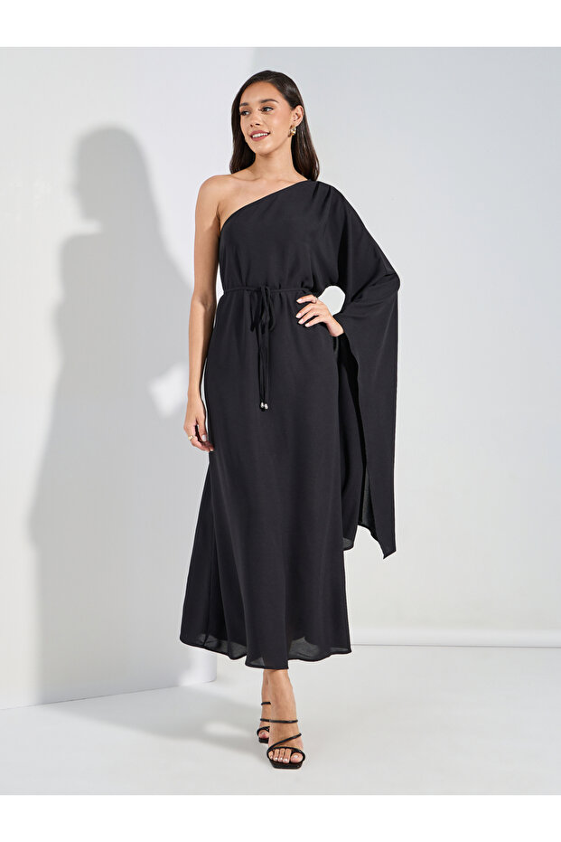 فستان ماكسي سادة بكتف واحد - 1