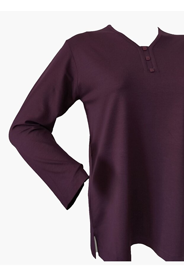 بلوزة من القطن الممشط برقبة على شكل حرف V من Rüya Plum Mother
