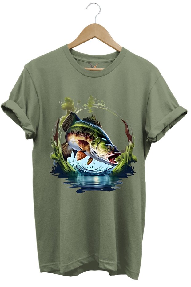 Fishing Bass Fishing Fishing Nature and Sea Printed Regular Fit 100% Cotton T-Shirt