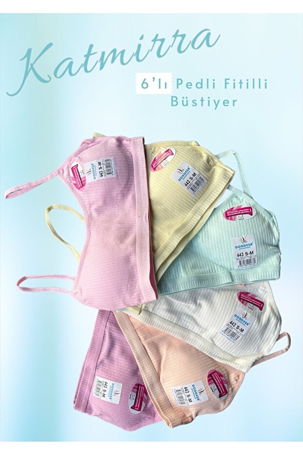 6-Piece Tutku Dondeza Ribbed Pastel Color String Strap Padded Training Bra Half Tank Top Bustier