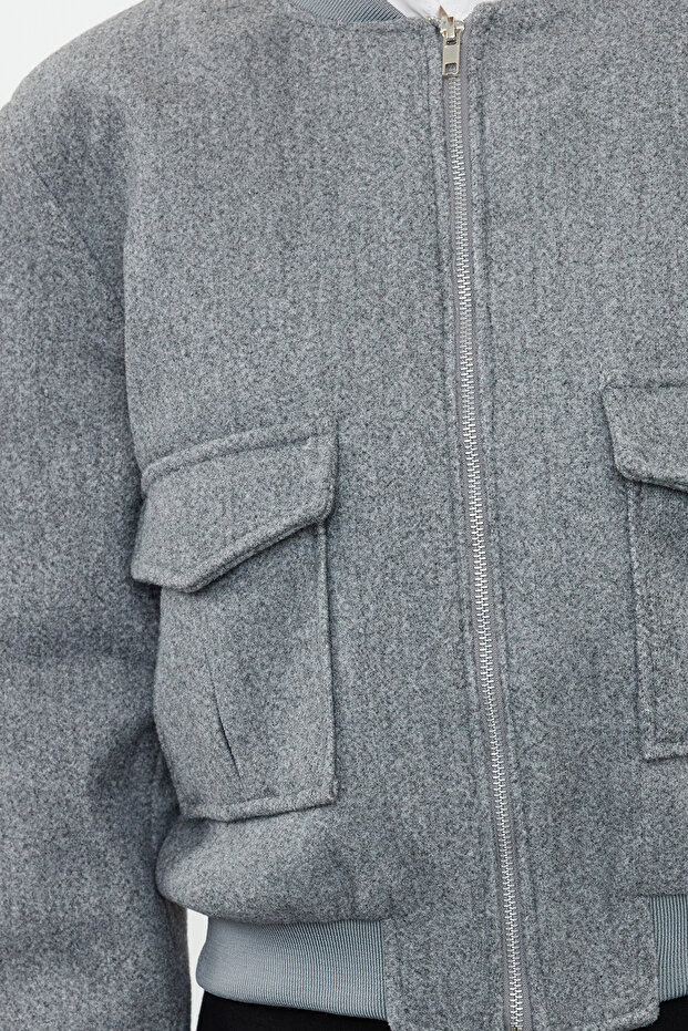 Gri Kaşe Bomber Ceket Mont TWOAW25MO00085 - 4