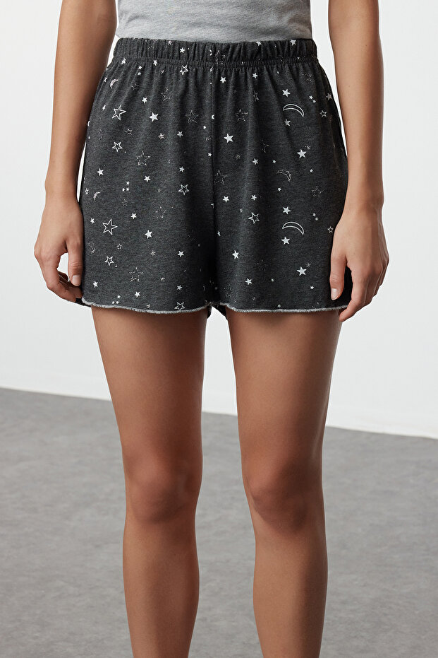 Szary melanż Galaxy Wzorzyste Dziecięce Overlockowe Szorty Dzianinowe Piżamy Zestaw Thmss24Pt00203 - 4