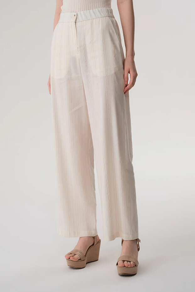 Glitter Linen Trousers - Ecru