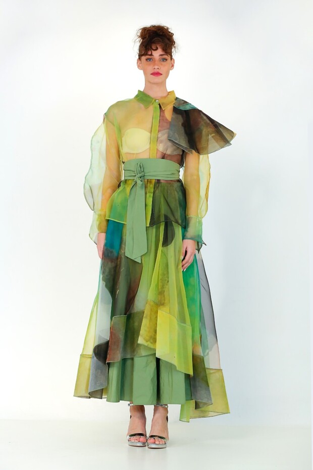 Desenli Tül Ceket - Yeşil - 2