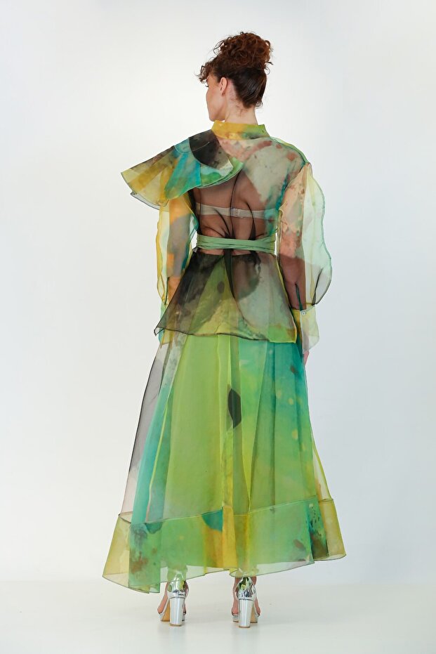 Desenli Tül Ceket - Yeşil - 6