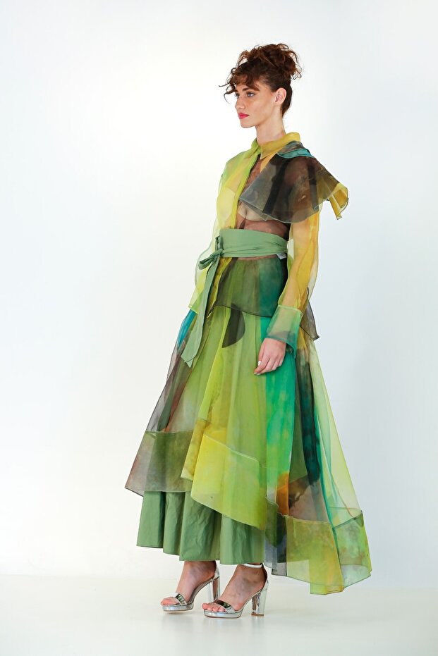 Desenli Tül Ceket - Yeşil - 3