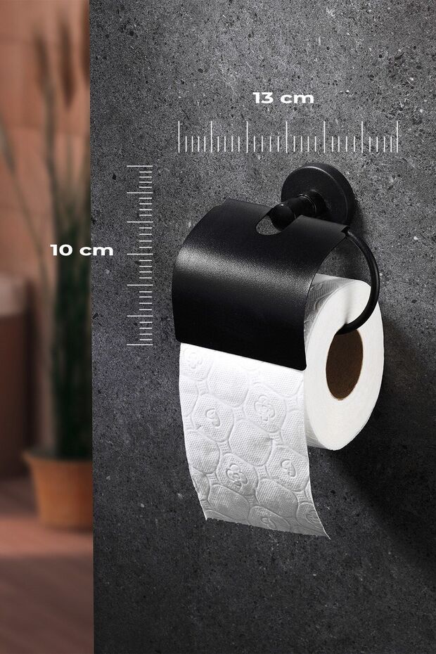 Yapışkanlı Siyah Geniş Kapaklı Tuvalet Kağıtlığı Wc Kağıtlık Tuvalet Kağıdı Askısı - 2