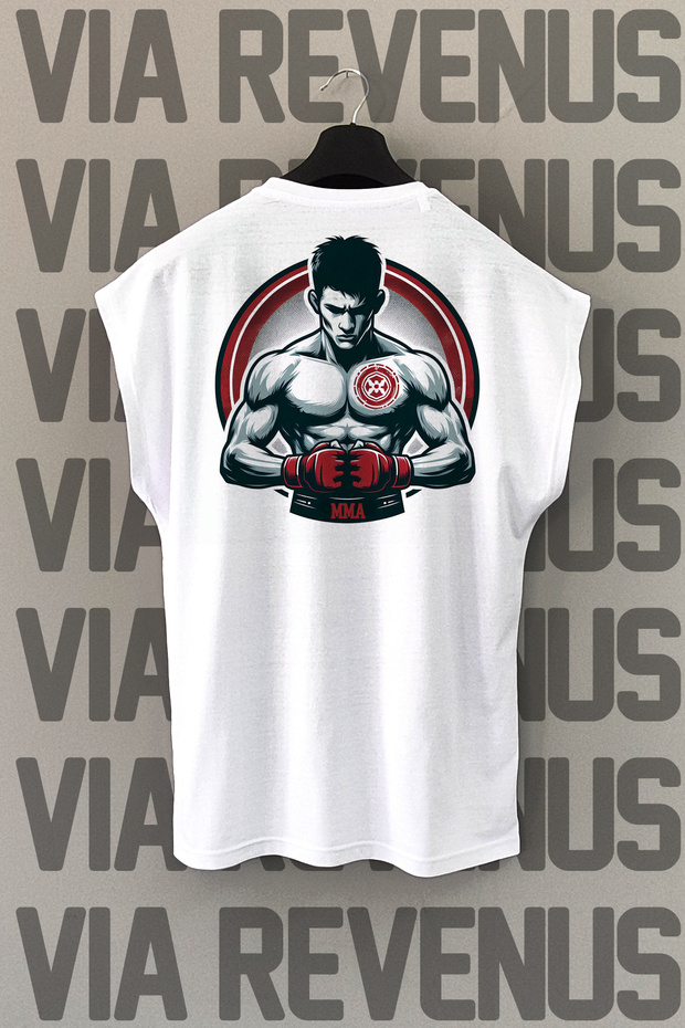 MMA Fighter Sleeveless White Sports T-Shirt with Back Print