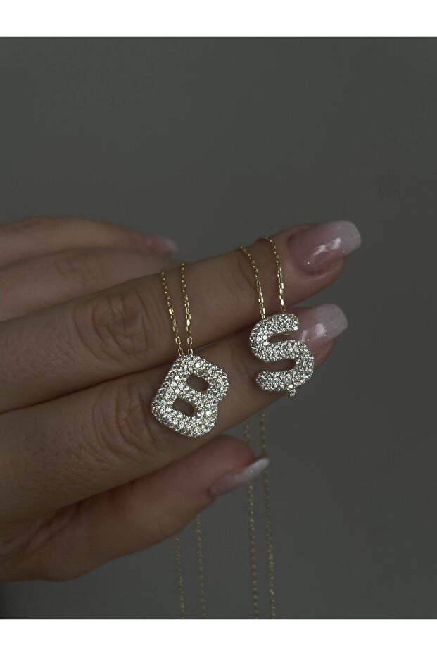 Full Taşlı Bombeli Harf Kolye - 1